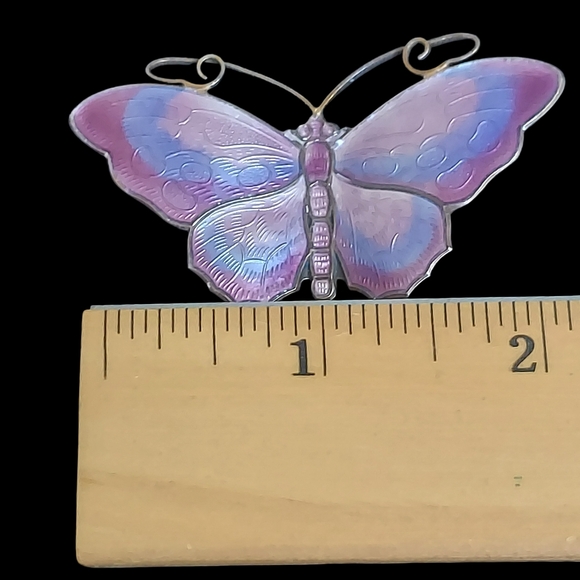David Andersen Norway Sterling Guilloche Enamel Butterfly Brooch Purple Blue